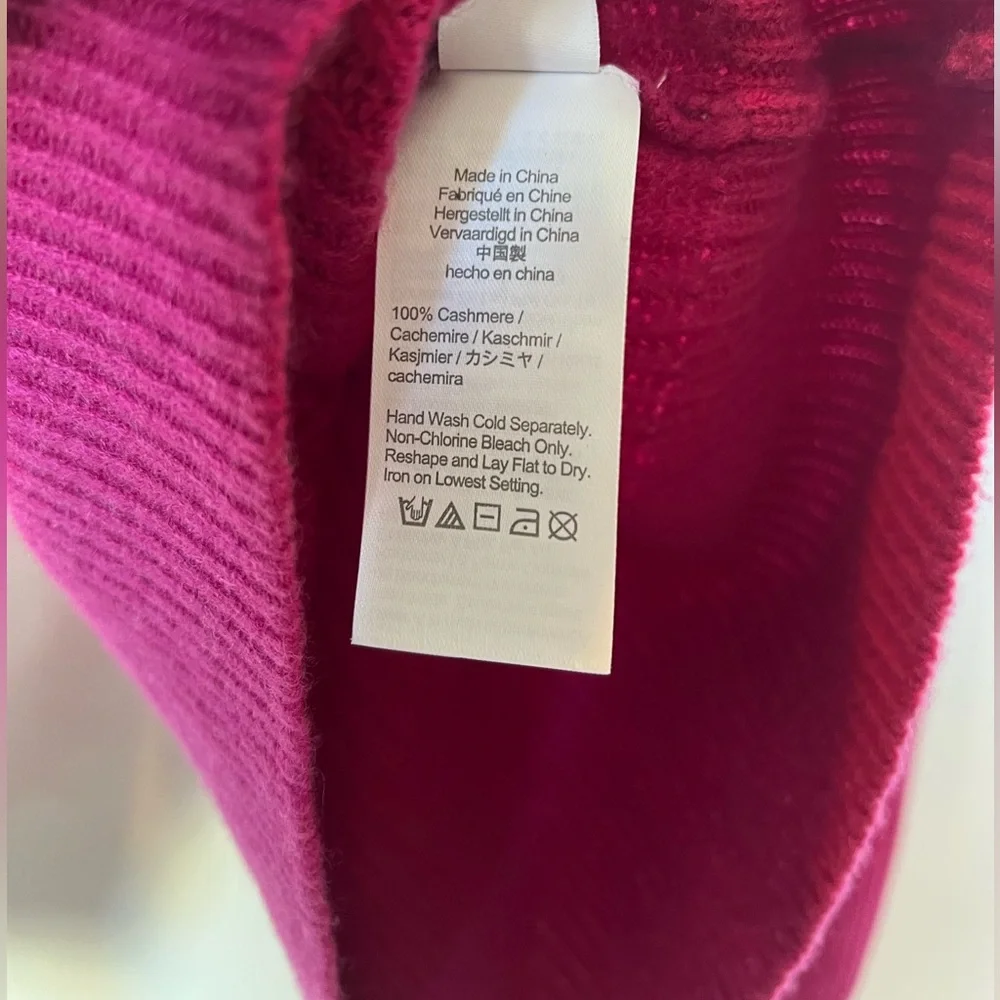 J.Crew 100% Cashmere Puff‎ Sleeve Mockneck Sweater Fuchsia Pink Size S